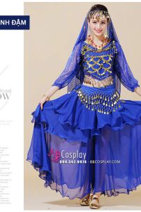 Đồ Cô Dâu Ấn Độ Xanh Đậm Tay Dài Kim Sa