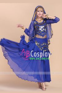 Đồ Cô Dâu Ấn Độ Xanh Đậm Tay Dài Kim Sa