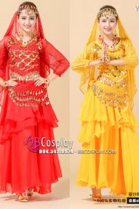 Đồ Cô Dâu Ấn Độ Xanh Nhạt Tay Dài Kim Sa