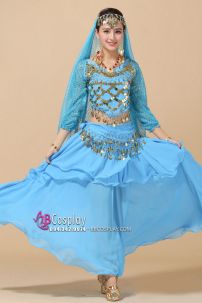 Đồ Cô Dâu Ấn Độ Xanh Nhạt Tay Dài Kim Sa