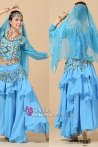 Đồ Cô Dâu Ấn Độ Xanh Nhạt Tay Dài Kim Sa