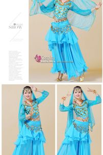 Đồ Cô Dâu Ấn Độ Xanh Nhạt Tay Dài Kim Sa