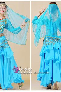 Đồ Cô Dâu Ấn Độ Xanh Nhạt Tay Dài Kim Sa