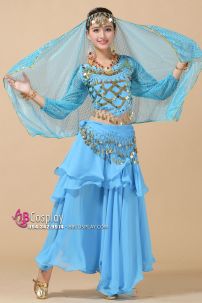 Đồ Cô Dâu Ấn Độ Xanh Nhạt Tay Dài Kim Sa