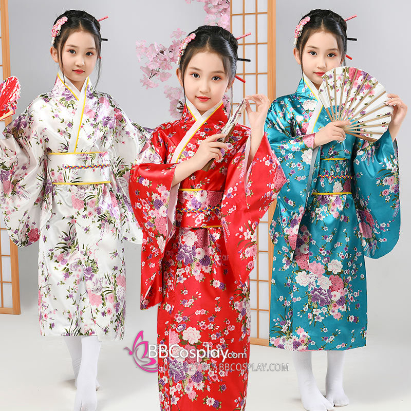 Kimono Nhật Cho Bé Gái - Phi Trắng Hoa