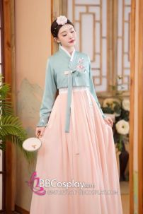 Hanbok Hàn Quốc Thêu Hoa Voan Cao Cấp