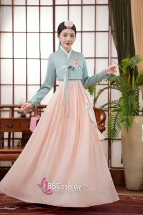 Hanbok Hàn Quốc Thêu Hoa Voan Cao Cấp