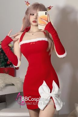 Đầm Noel Siêu Dễ Thương Phối Nơ Trắng