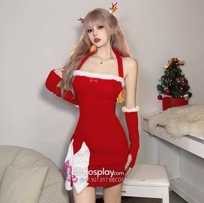 Đầm Noel Siêu Dễ Thương Phối Nơ Trắng