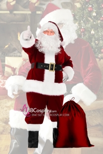 Trang Phục Santa Claus Vải Nhung Đỏ Viền Lông Dài 10Cm - HÀNG MAY - Đỏ Đậm