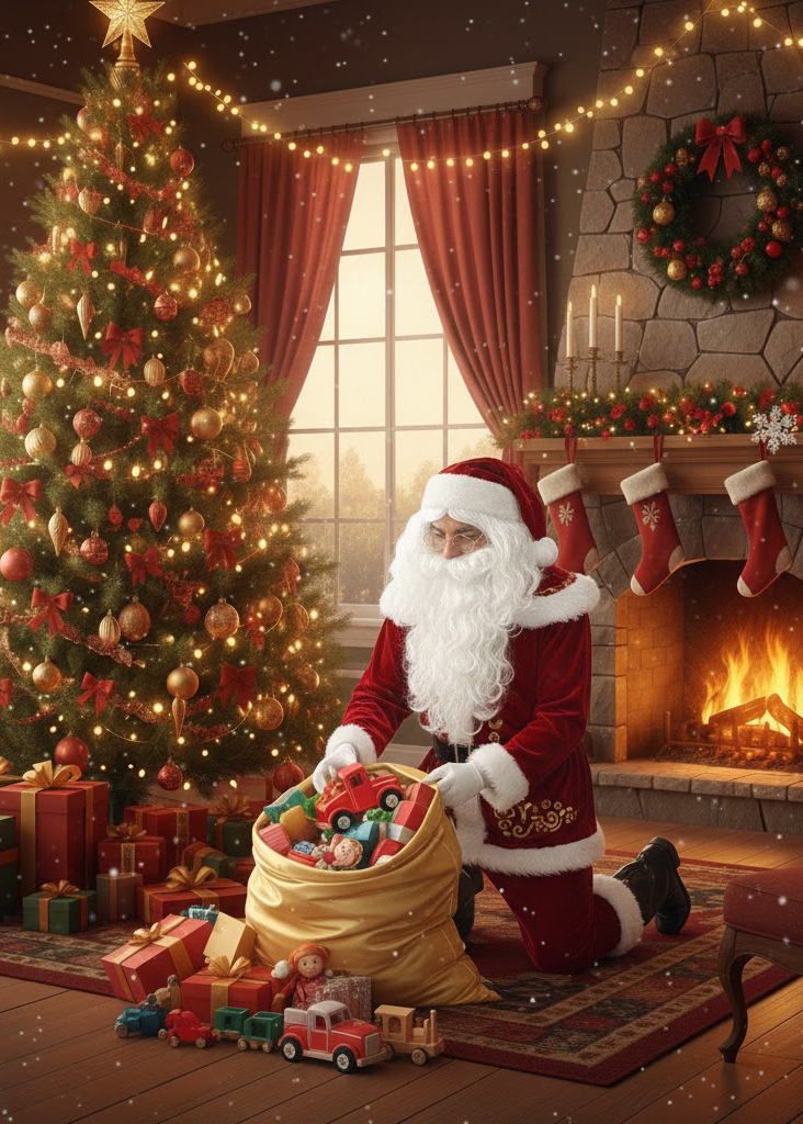 Trang Phục Ông Già Noel Đỏ Hoạ Tiết Nhũ Vàng Có Kèm Choàng Vai Tặng Kèm Boot Giả