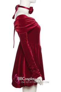 Váy Noel Đỏ Nhung Quyến Rũ Vai Nữ Hoàng