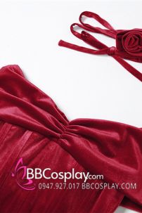 Váy Noel Đỏ Nhung Quyến Rũ Vai Nữ Hoàng