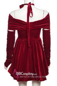 Váy Noel Đỏ Nhung Quyến Rũ Vai Nữ Hoàng