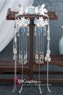 Bộ Trâm Cài Cổ Trang Thu Nguyệt Tone Trắng Xanh