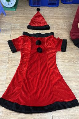 Váy Noel Viền Đen Bẹt Vai - Có Ảnh Thật