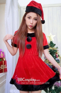 Váy Noel Viền Đen Bẹt Vai - Có Ảnh Thật