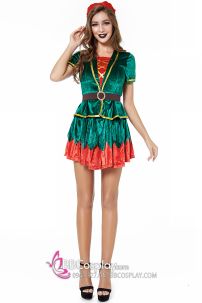 Váy Yêu Tinh Xanh Noel Vải Nhung