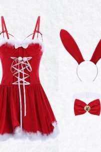 Đầm Noel Dáng Xoè Phối Lông Có Tai Thỏ Sexy Girl