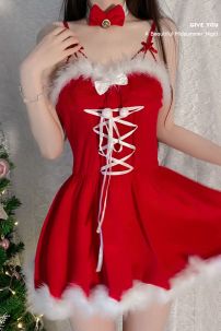 Đầm Noel Dáng Xoè Phối Lông Có Tai Thỏ Sexy Girl