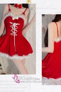 Đầm Noel Dáng Xoè Phối Lông Có Tai Thỏ Sexy Girl