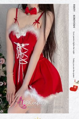 Đầm Noel Dáng Xoè Phối Lông Có Tai Thỏ Sexy Girl