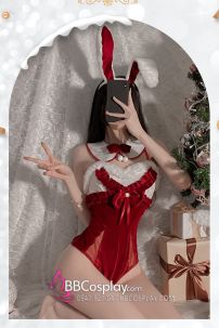Bộ Bunny Noel Cúp Ngực Viền Lông Kèm Tai Thỏ