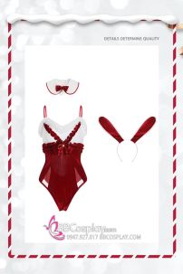 Bộ Bunny Noel Cúp Ngực Viền Lông Kèm Tai Thỏ