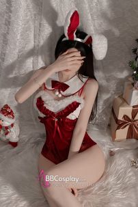 Bộ Bunny Noel Cúp Ngực Viền Lông Kèm Tai Thỏ