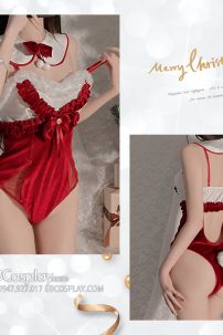 Bộ Bunny Noel Cúp Ngực Viền Lông Kèm Tai Thỏ
