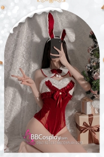 Bộ Bunny Noel Cúp Ngực Viền Lông Kèm Tai Thỏ