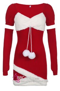 Đầm Noel Tay Ngắn Ôm Phối Nơ Trước Ngực