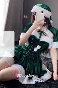 Đầm Noel Màu Xanh Cây Thông Có Choàng Vai
