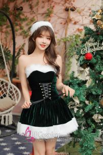 Đầm Noel Màu Xanh Cây Thông Có Choàng Vai