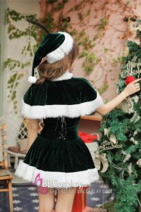 Đầm Noel Màu Xanh Cây Thông Có Choàng Vai