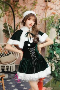 Đầm Noel Màu Xanh Cây Thông Có Choàng Vai