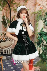 Đầm Noel Màu Xanh Cây Thông Có Choàng Vai