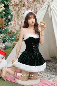 Đầm Noel Màu Xanh Cây Thông Có Choàng Vai