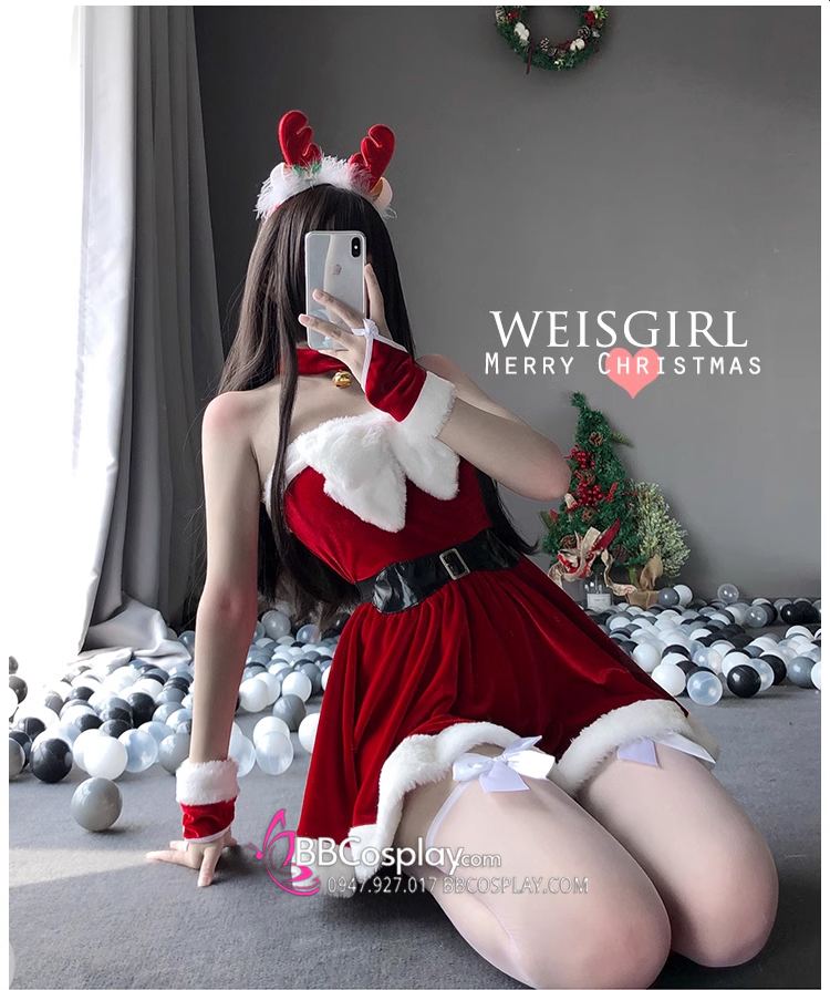 Croptop Noel Weisgirl Váy Dáng Xoè Phối Nơ Trắng Siêu Xinh