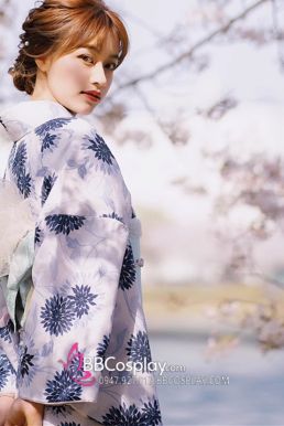 Áo Kimono Yukata Cẩm Tú Cầu Tặng Kèm Thắt Lưng
