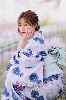 Áo Kimono Yukata Cẩm Tú Cầu Tặng Kèm Thắt Lưng