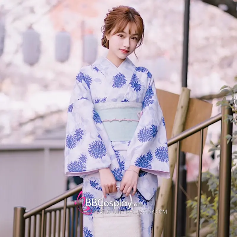 Áo Yukata Cẩm Tú Cầu Tặng Kèm Thắt Lưng