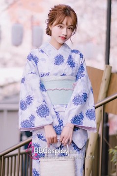 Áo Yukata Cẩm Tú Cầu Tím Tặng Kèm Thắt Lưng