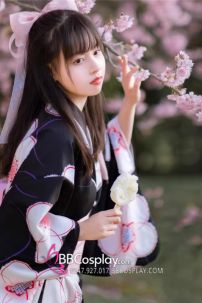 Áo Yukata Nền Đen Phối Hoa Tặng Kèm Thắt Lưng