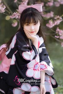 Áo Yukata Nền Đen Phối Hoa Tặng Kèm Thắt Lưng