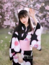 Áo Yukata Nền Đen Phối Hoa Tặng Kèm Thắt Lưng
