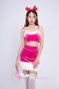 Đầm Giáng Sinh Tuần Lộc 2 Mảnh Hồng Xinh