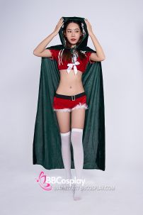 Áo Choàng Xanh Nhung Có Nón