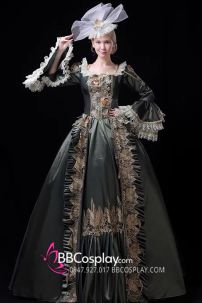 Đầm Nữ Hoàng Châu Âu Vintage Xanh Rêu