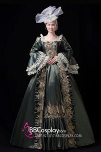 Đầm Nữ Hoàng Châu Âu Vintage Xanh Rêu